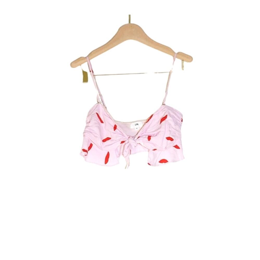 LPA - Tie Front Bandeau Crop Tank Top in Pink Red Lips / Size XS